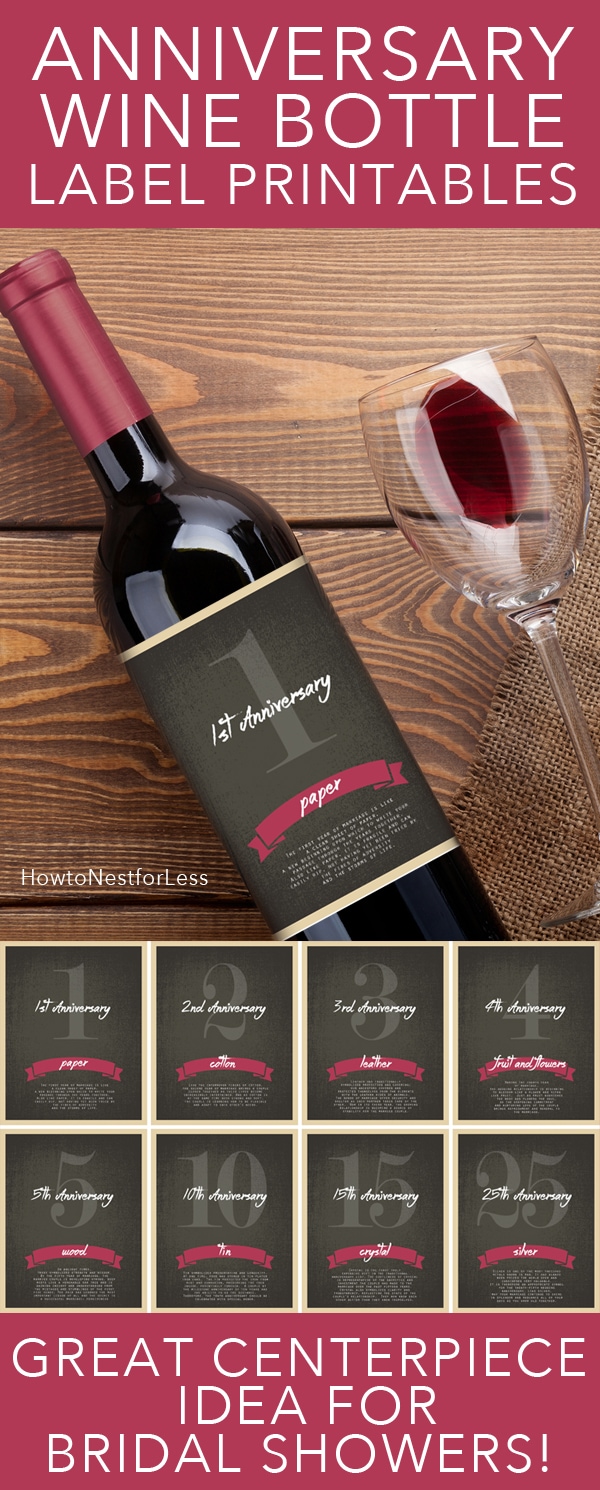 Anniversary wine bottle label FREE PRINTABLE graphic.