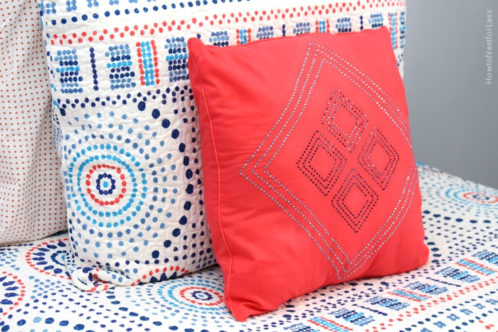 coral and blue girl bedding