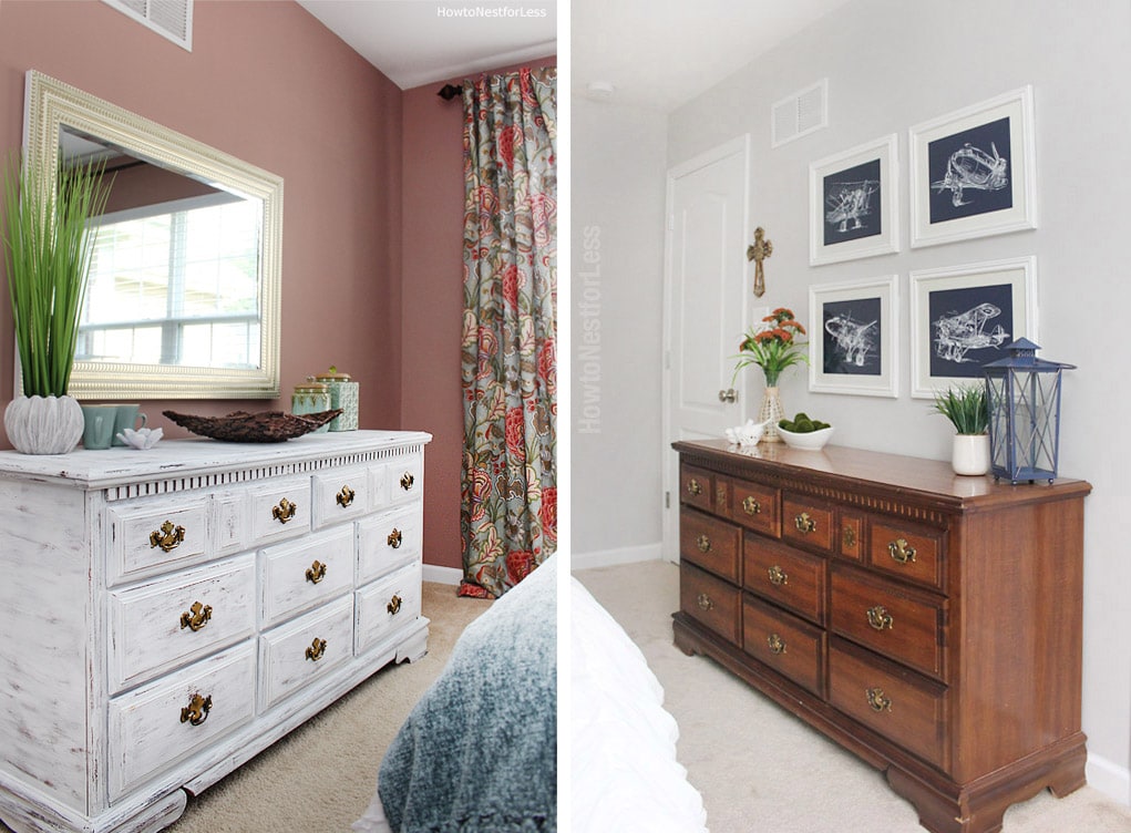 before and after painted white dresser