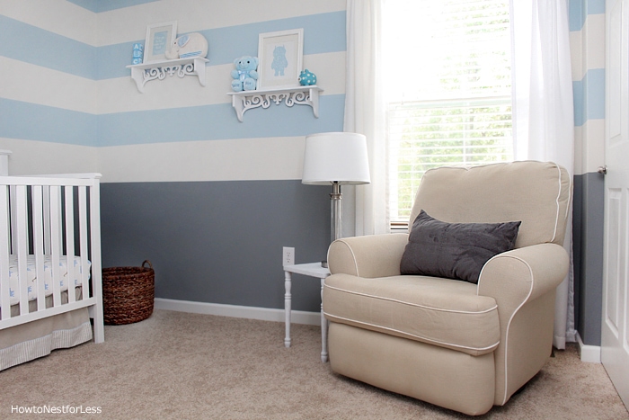 baby blue gray striped nursery