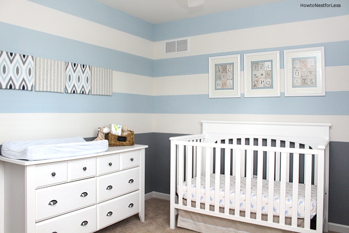 striped blue gray boy nursery