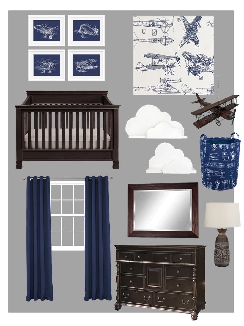 Airplane Themed Boy Bedroom Mood Board