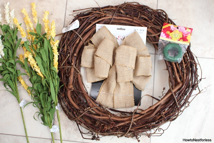 yellow flower burlap wreath supplies