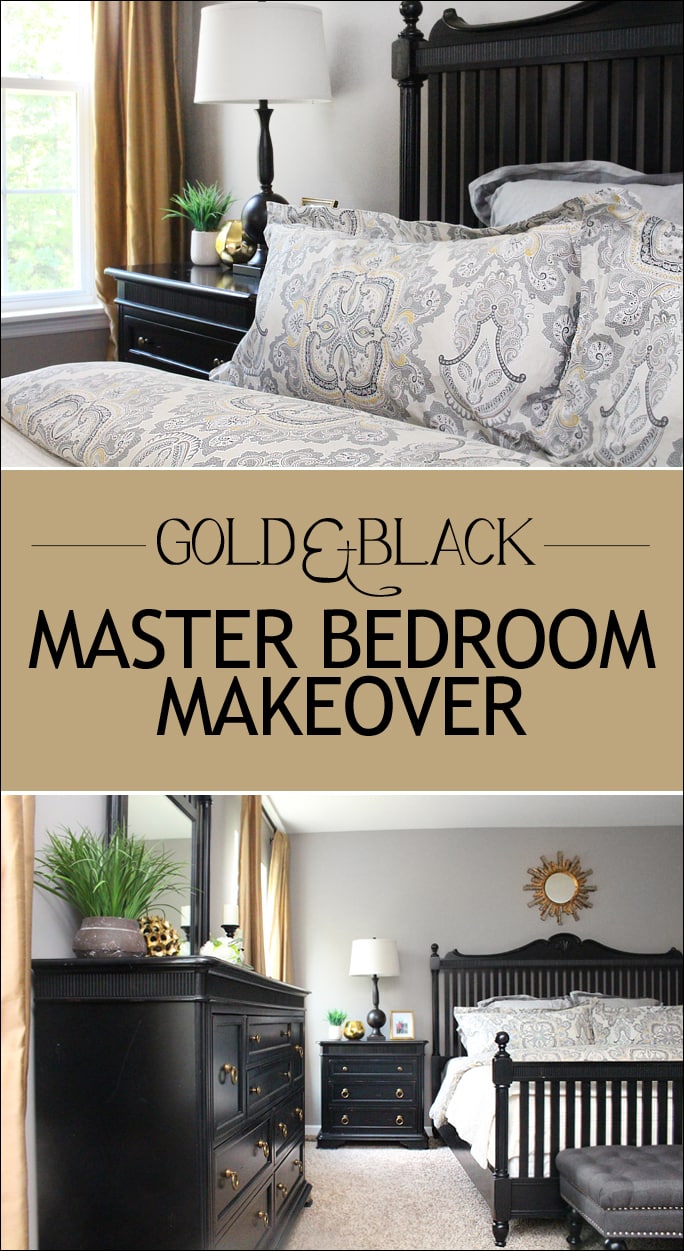 gold and black master bedroom makeover