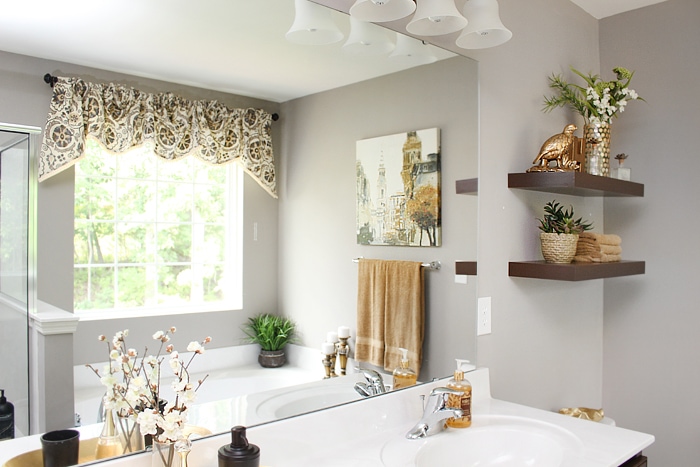 master bath floating shelves