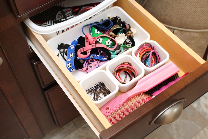 Hair ties and headbands organized.