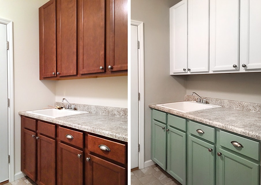 before and after laundry room cabinets