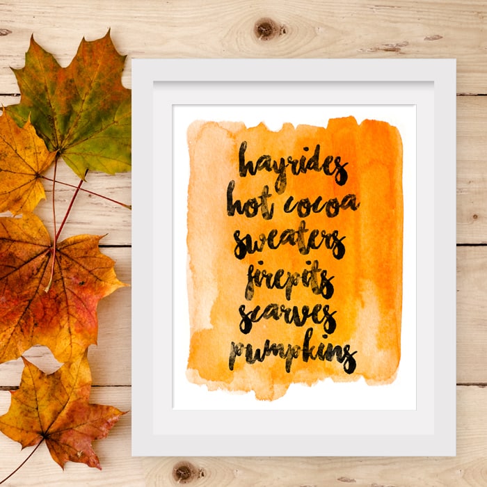 Hayrides, hot cocoa, sweaters, fire pits, scarves and pumpkins poster.