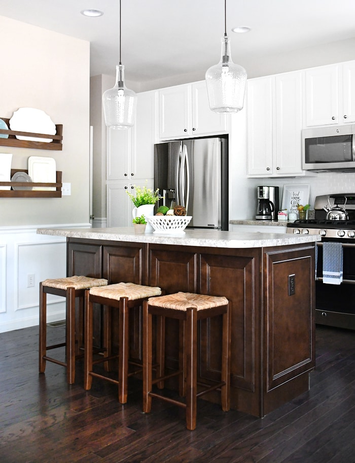 White Cabinets, Dark Kitchen Island for Your Home