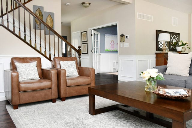 family room with leather chairs benjamin moore revere pewter