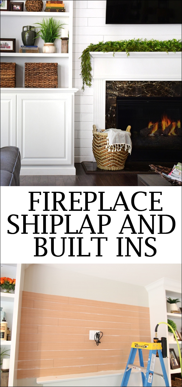 Fireplace shiplap and built ins poster.