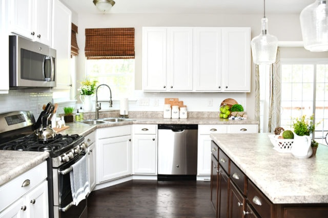 White Cabinets, Dark Kitchen Island for Your Home
