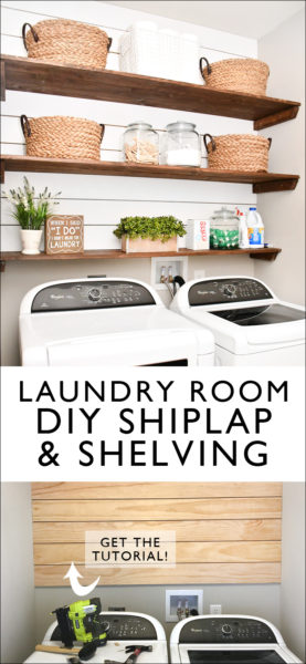 Laundry Room Shiplap and DIY Wood Shelves - Easy Tutorial