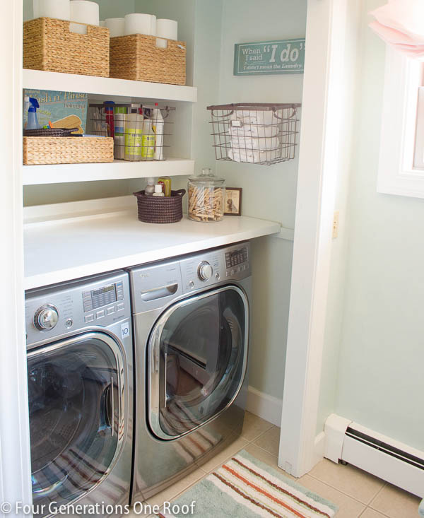 Laundry Room Makeover  DIY Shelves and Storage - Wanderlust Way