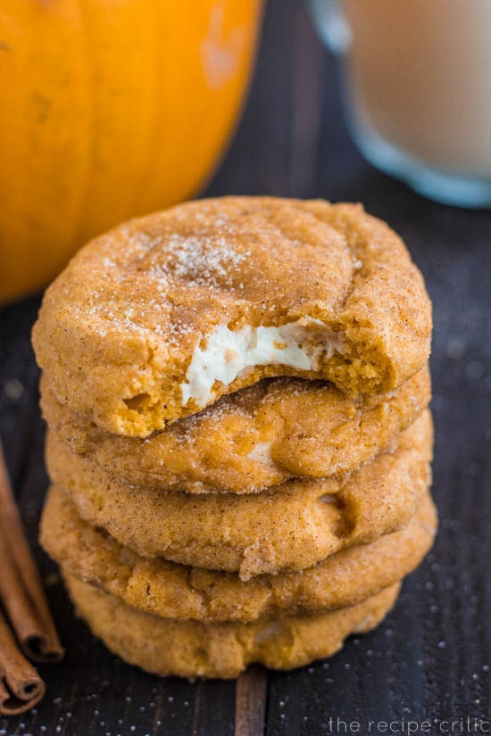 Pumpkin snickerdoodles with cream cheese inside.