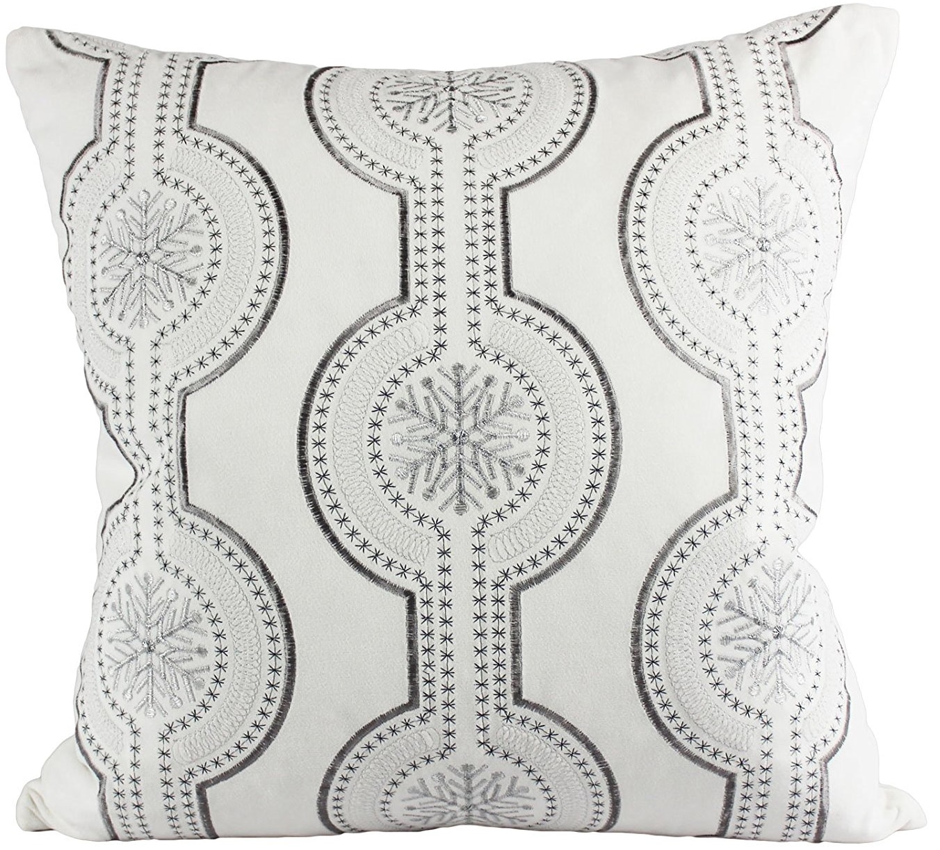 Silver snowflake pillow cover.