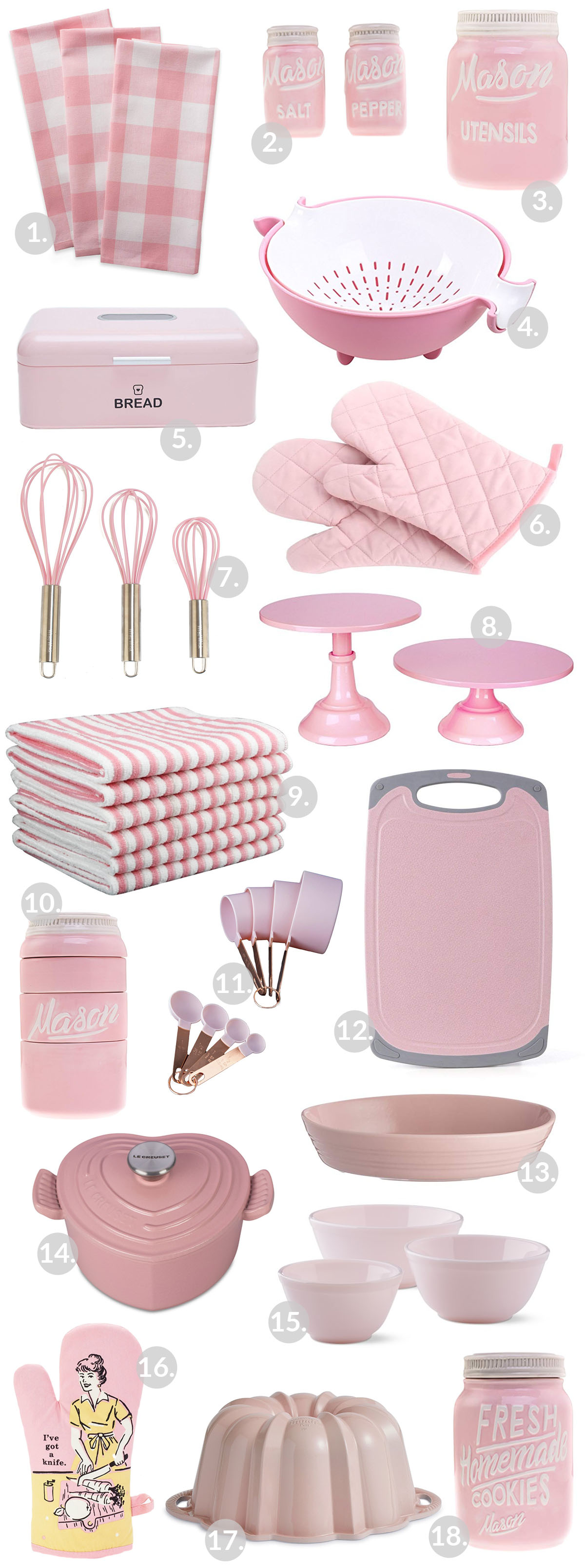 Pink Kitchen Accessories - Hot Pink, Pastel Pink, Baby Pink.