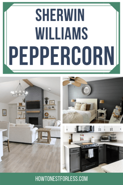 Sherwin Williams Peppercorn in real homes graphic