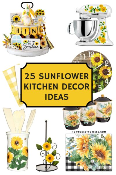collage with kitchen items that have sunflowers on them