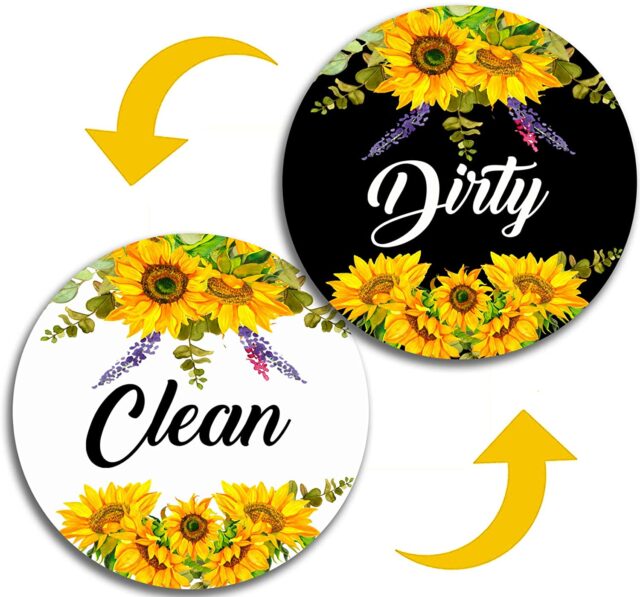 clean / dirty dishwasher magnet with sunflower decorations