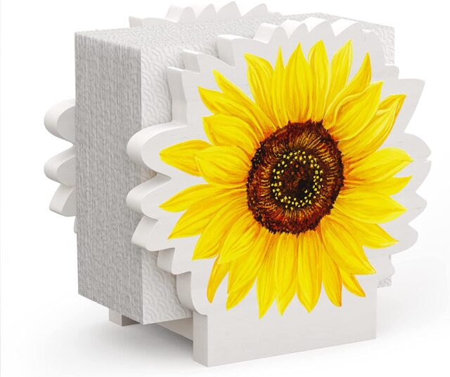 napkin holder with yellow sunflowers on both sides
