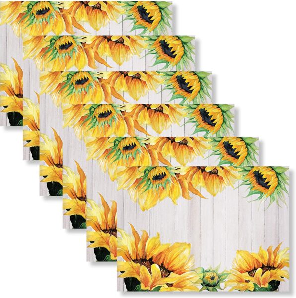six sunflower print placemats