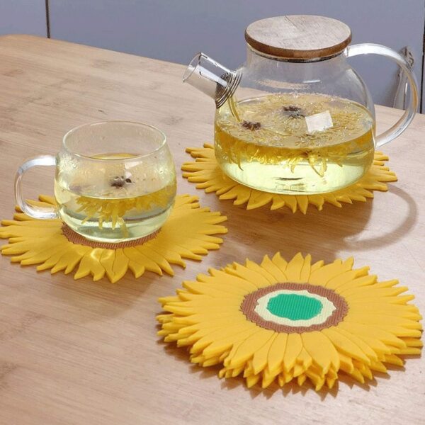 silicone trivets in a sunflower shape